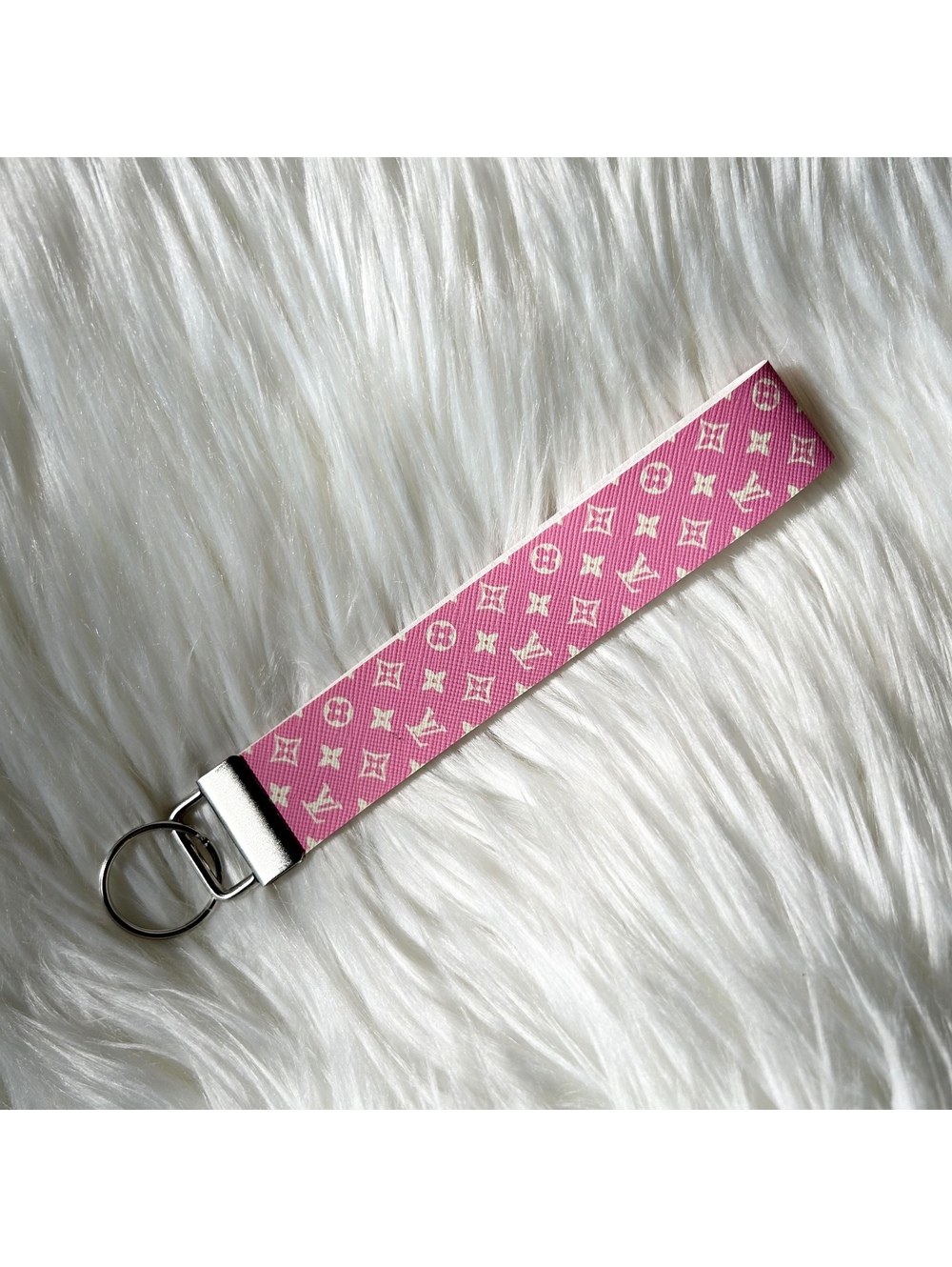 Pink Pattern Logo Faux Leather Fashion Key Fob Keychains Wristlet